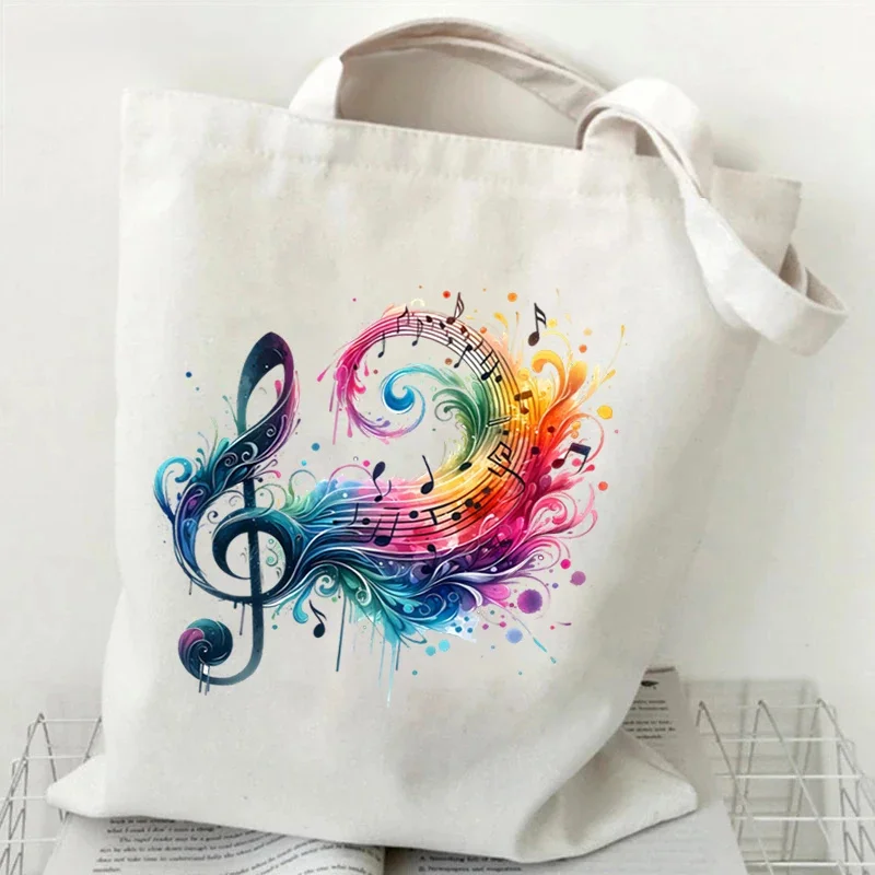 Women Handbags Music Notation Canvas Bag Funny Watercolor Music Note Shoulder Bag for Teen Fashion Design Side Bag for Ladies