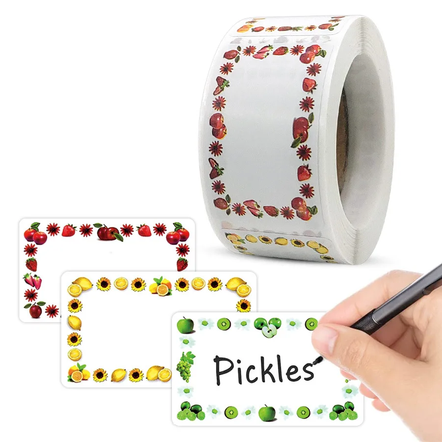 250 قطعة/لفة من ملصقات تصنيف حدود الفاكهة - ملصقات توابل زجاجة كبيرة، ديكور مطبخ لاصق
