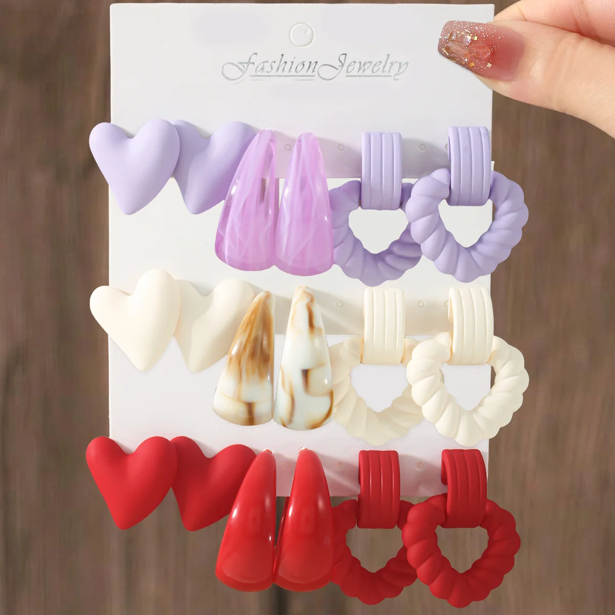 3Pairs Koreanische Süße Acryl Herz-förmigen Stud Ohrringe Kreative Geometrische C-förmigen Ohrring Set für Frauen Romantische party Schmuck