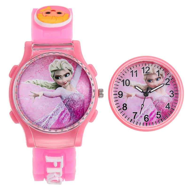 Disney Girls Kids Watches Children Watch Frozen Princess Aisha Student WomenBoys SpiderMan Flip Cover Gift Wristwatch Clock