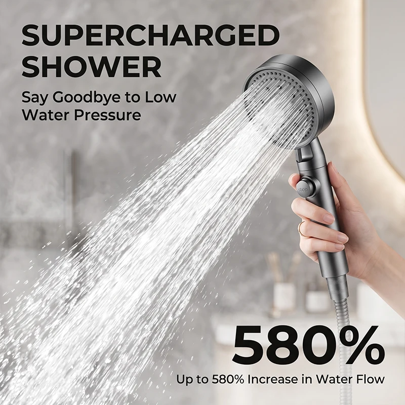 High Pressure Handheld Shower Head 5 Modes With Pause Switch High Flow Water Saving Hand Shower Sprayer For Bathroom