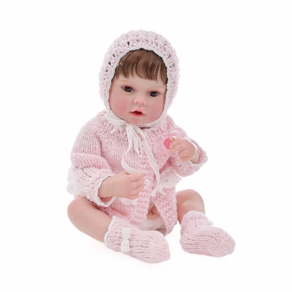 

Cloveray 22 inch Classic Full Body Vinyl Realistic Reborn Baby Doll Super Cute Vinyl Doll Pink Knitted Set Handmade Art Kid Gift