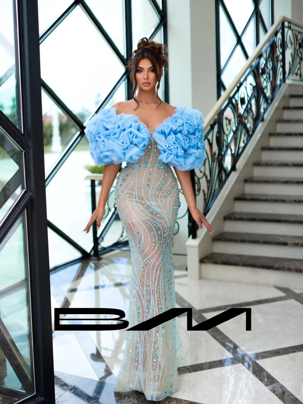 

BRLMALL Glamorous Ruffled Off-the-shoulder Evening Dress Illusion Beads Long Prom Gown Customized Chic Banquet Women Wear