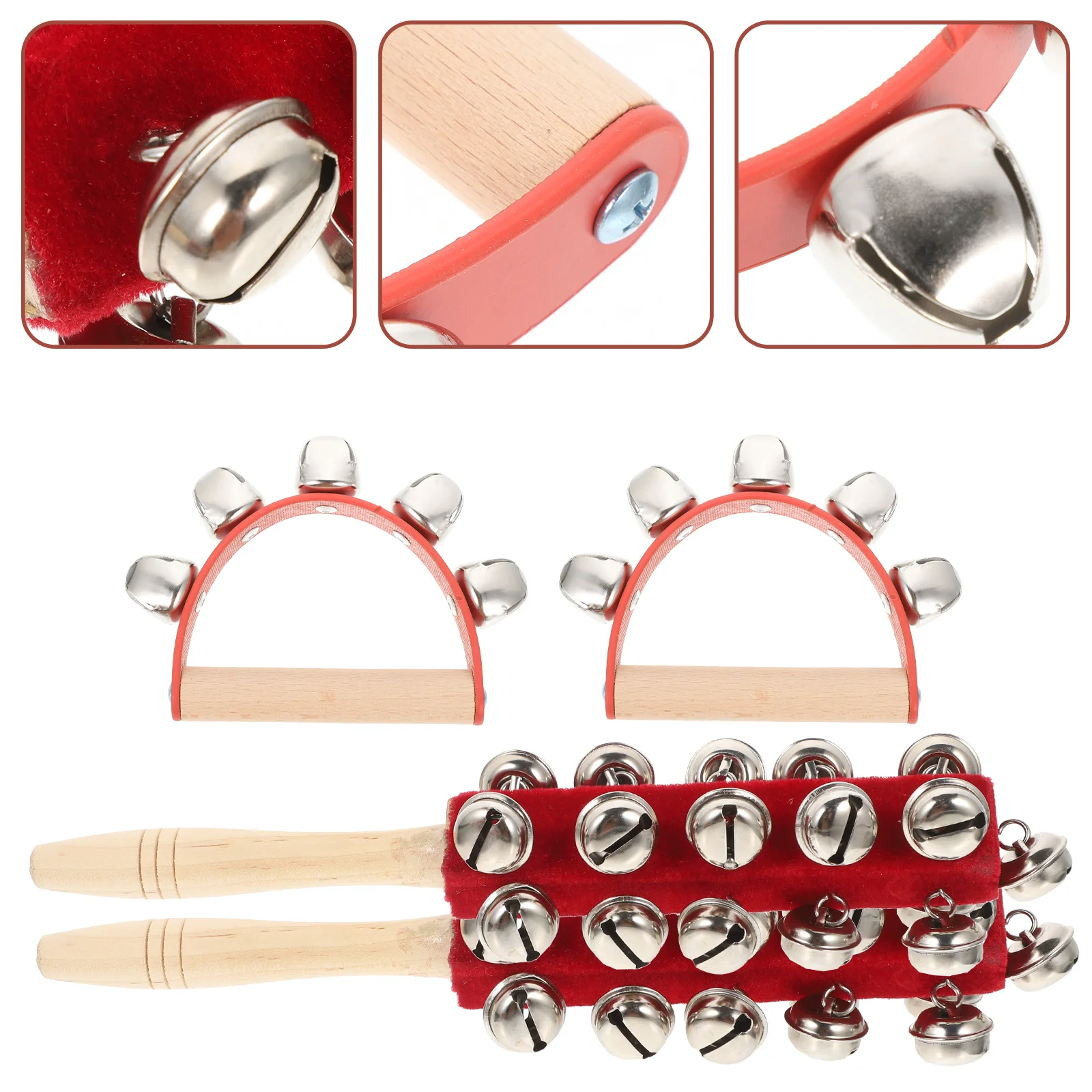 Conjunto de sinos de pano vermelho, 4 unidades, jingle para crianças, educação precoce, instrumentos musicais, presentes, brinquedos de madeira para bebês