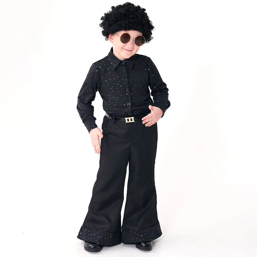 Costume da spettacolo da spettacolo con paillettes da discoteca retrò anni '70 per bambini