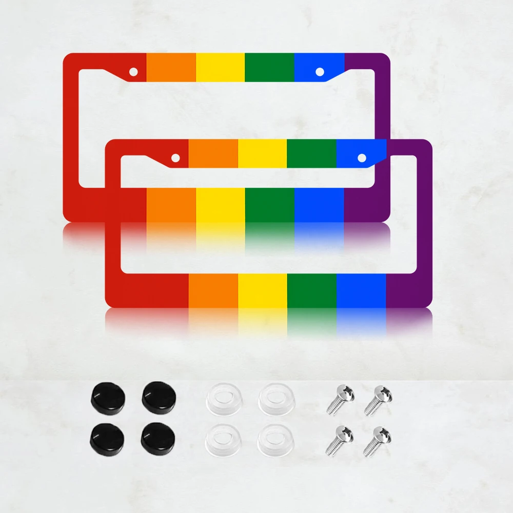 

2PC 2-Hole License Plate Frame in Rainbow Colors, Aluminum, 6x12 Inches, with Screws, American Canadian Mexican Standard Size
