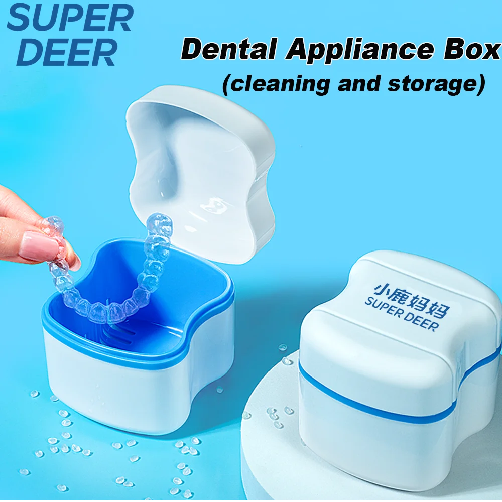 Super Deer 2 In1 Dental Appliance Box Portable Denture Storage Box Invisible Braces Cleaning Retainer Case Orthodontic Supply