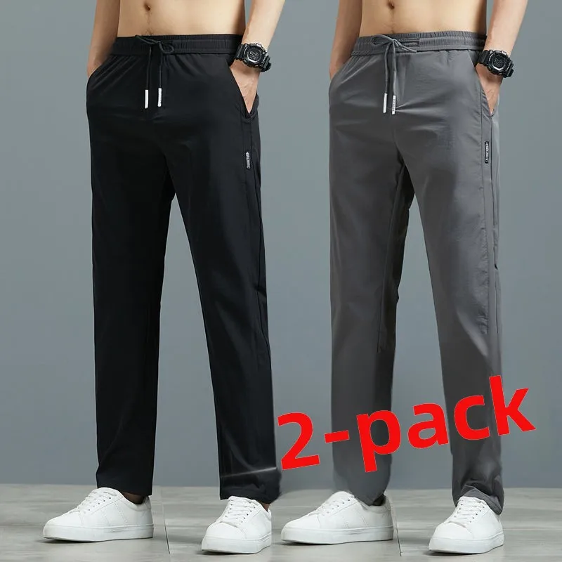 

Мужские эластичные спортивные брюки из ледяного шелка, летние тонкие свободные дышащие повседневные длинные брюки, удобные свободные брюки из ПВХ