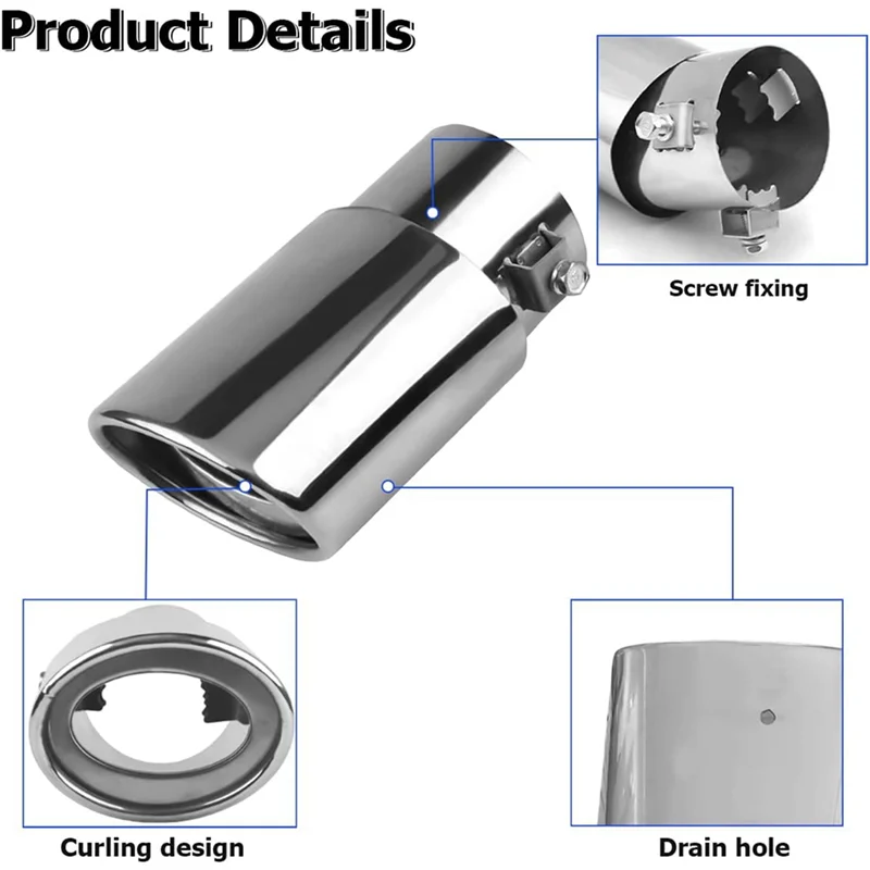 1 قطعة طرف عادم السيارة، أنبوب عادم السيارة تعديل أنبوب ذيل الحلق 2.1 بوصة إلى 1.5 بوصة من الفولاذ المقاوم للصدأ (فضي)-AT39