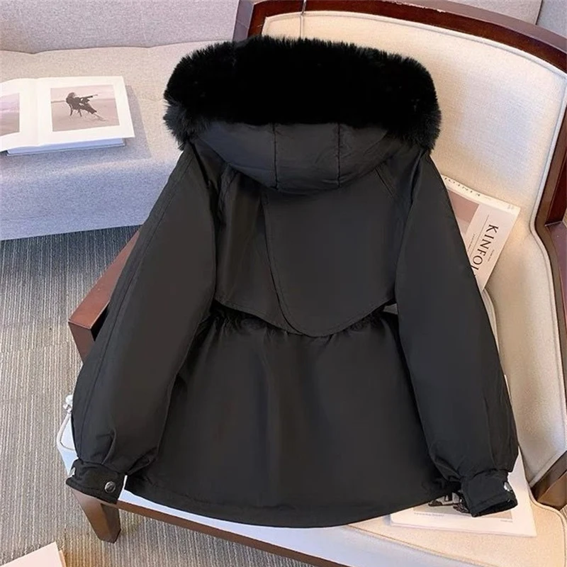 Parka da donna moda cappotto lungo fodera in lana Parka con cappuccio 2025 nuova giacca invernale sottile con collo in pelliccia abbigliamento da neve caldo imbottito