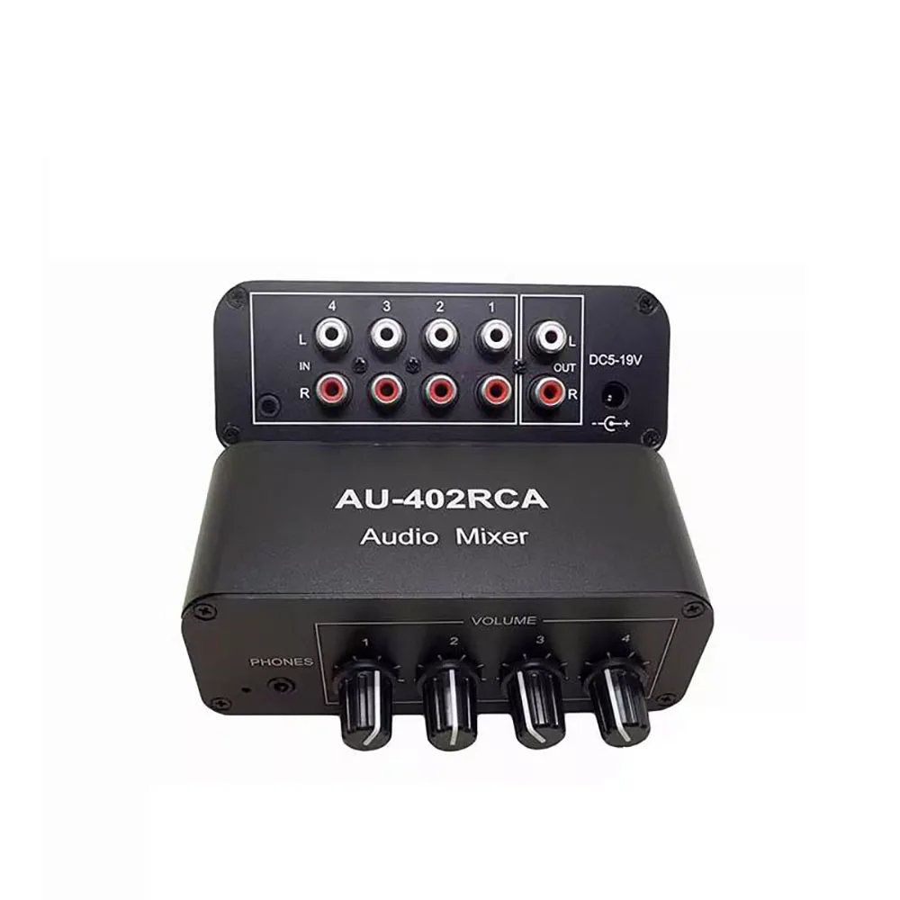 RCA Audio Mixer 4 Input 2 Output Stereo Audio Source Switcher Volume Control Headphone Amplifier Splitter DIY Power Amplifier