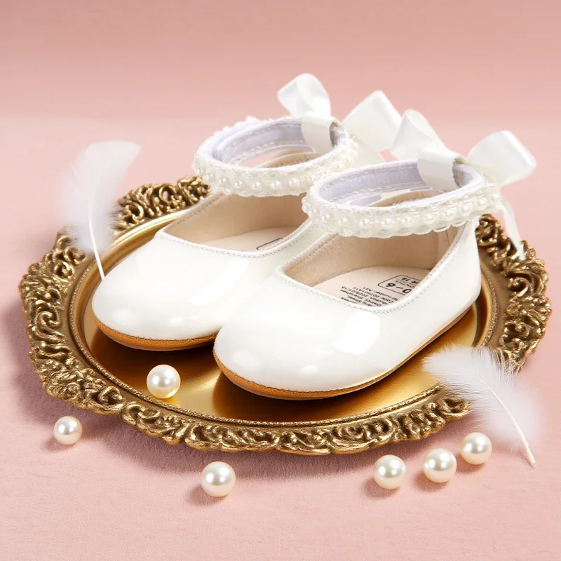 NEW Infant Baby Girls Mary Jane Flats Bow Non-Slip Soft Sole Princess Toddler First Walkers Sneaker Wedding Dress Dancing Shoes