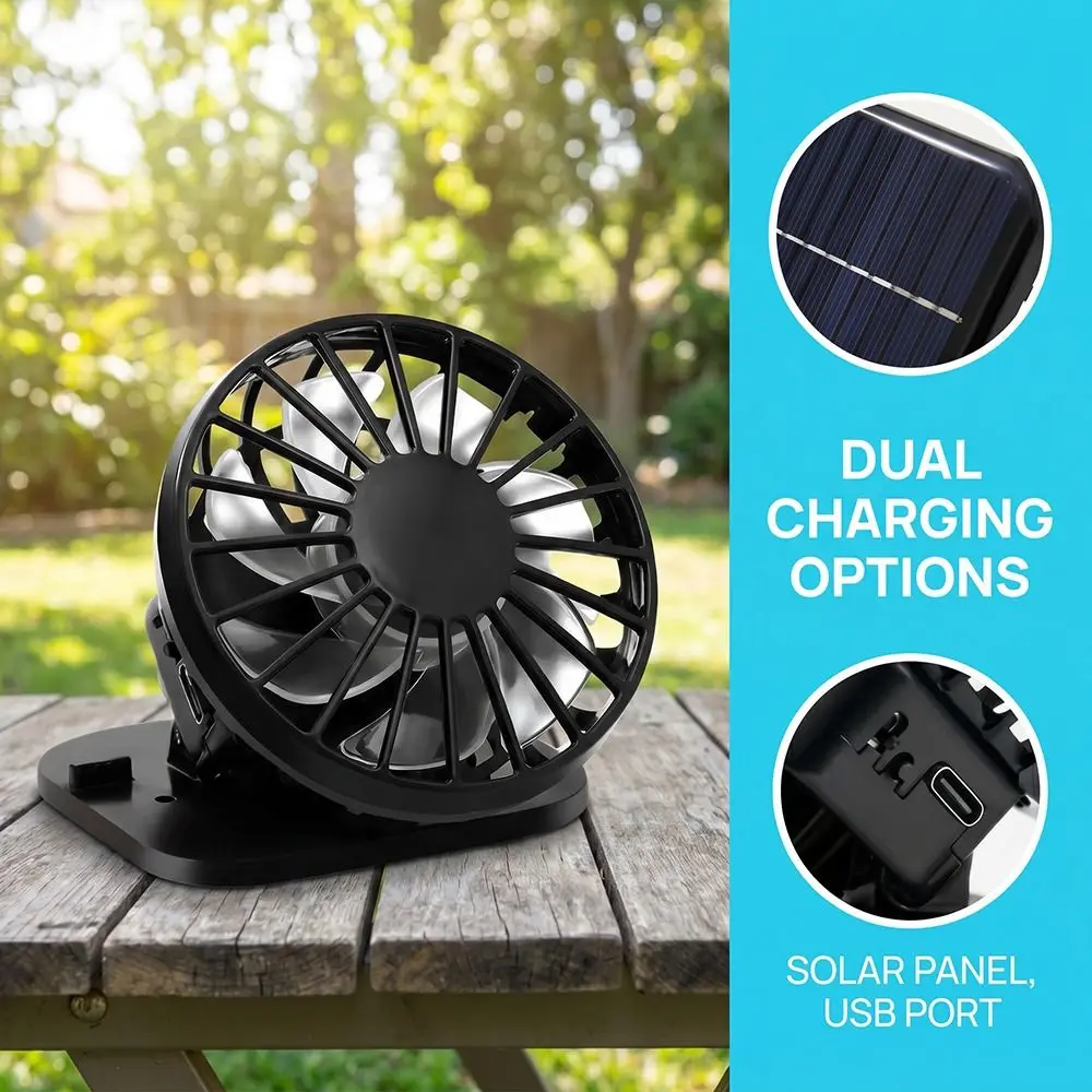 Unisex Portable Mini Solar Powered Fan Lightweight Solar Powered Cooling Fan Rechargeable USB Charging Hat Fan Backpacking