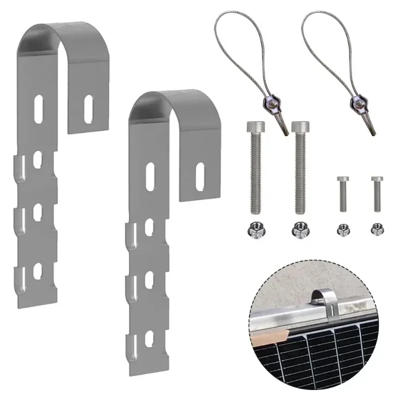 LEADER2pcs/set Solar Panel Photovoltaic Balcony Bracket Hook Stainless Steel Solar Panel Fixture Accessories Solar Module Holder