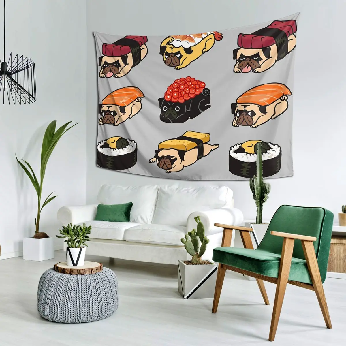 

Гобелен для суши-мопса, настенный эстетический домашний декор, гобелены для комнаты в общежитии