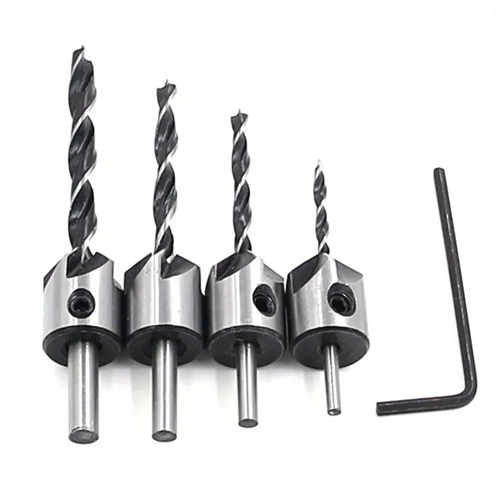 4PCS 3-6mm Three-Pointed Woodworking Counterbore Drill Bit Set Reaming Chamfering Screw Hole Opener Tool for Precise Joinery
