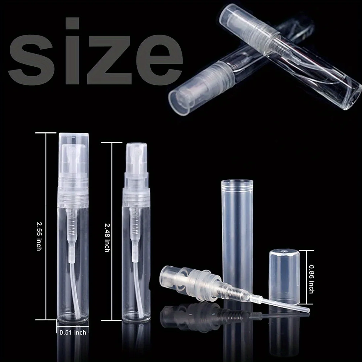 100 Stück 2ml Mini Klare Kunststoff-Sprühflaschen Leere Parfüm-Kosmetikflaschen Tragbarer Zerstäuber Feiner Nebel Flaschen für Ätherische Öle für Reisen – Detail 6