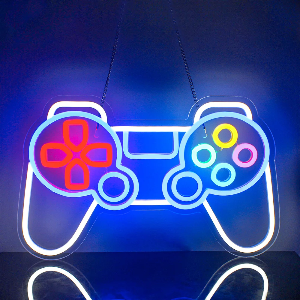 Gamer Neon Sign Game Room Wall Decor USB Powered LED Neon Gamepad Shaped LED Light Up Signs for Game Zone Boys Teen Kids Bedroom