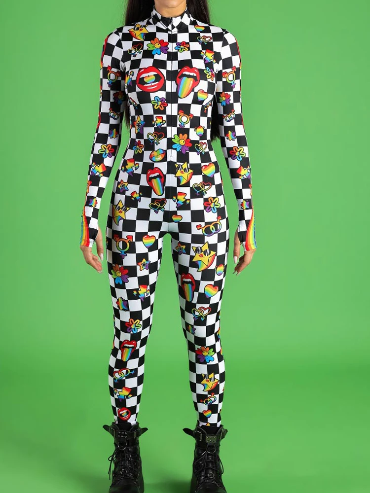 Halloween Seksowne Kobiety Body Rajstopy Kolorowy Wzór Fal Slim Fit Role Play Cosplay Rave Party Maskarada Stroje Kombinezony