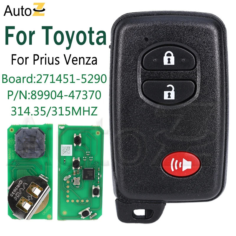 Auto Smart Remote Key 314.35/315MHz for Toyota 4Runner Prius C V Venza Board:271451-5290 P/N:89904-47370 with 4D Chip 2 Buttons