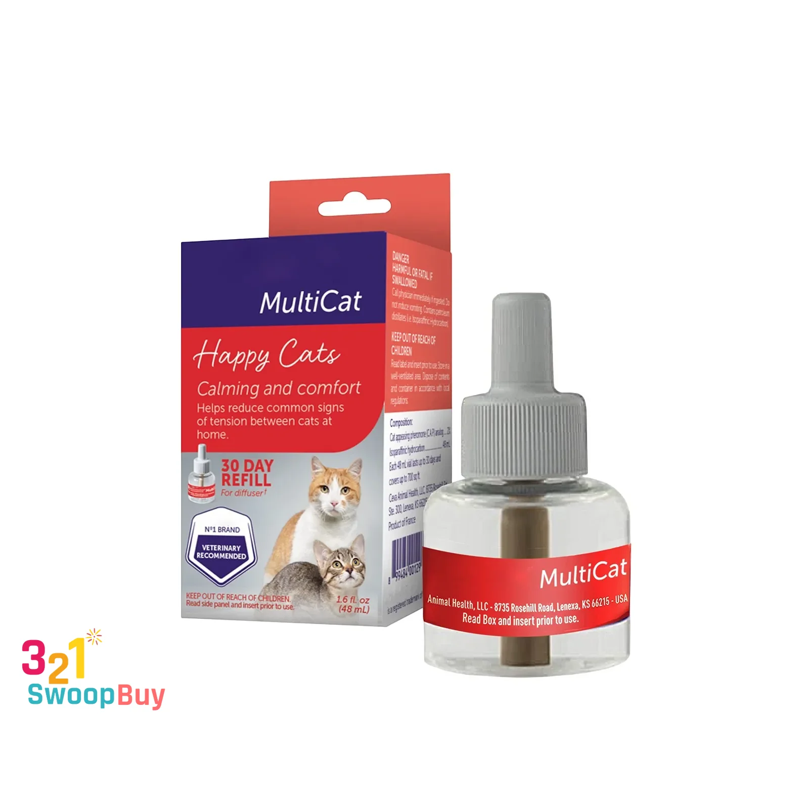 Recambio de difusor calmante de 48 ml para hogares de varios gatos: alivio del estrés y ambientador, aceite perfumado seguro para espacios amigables con las mascotas