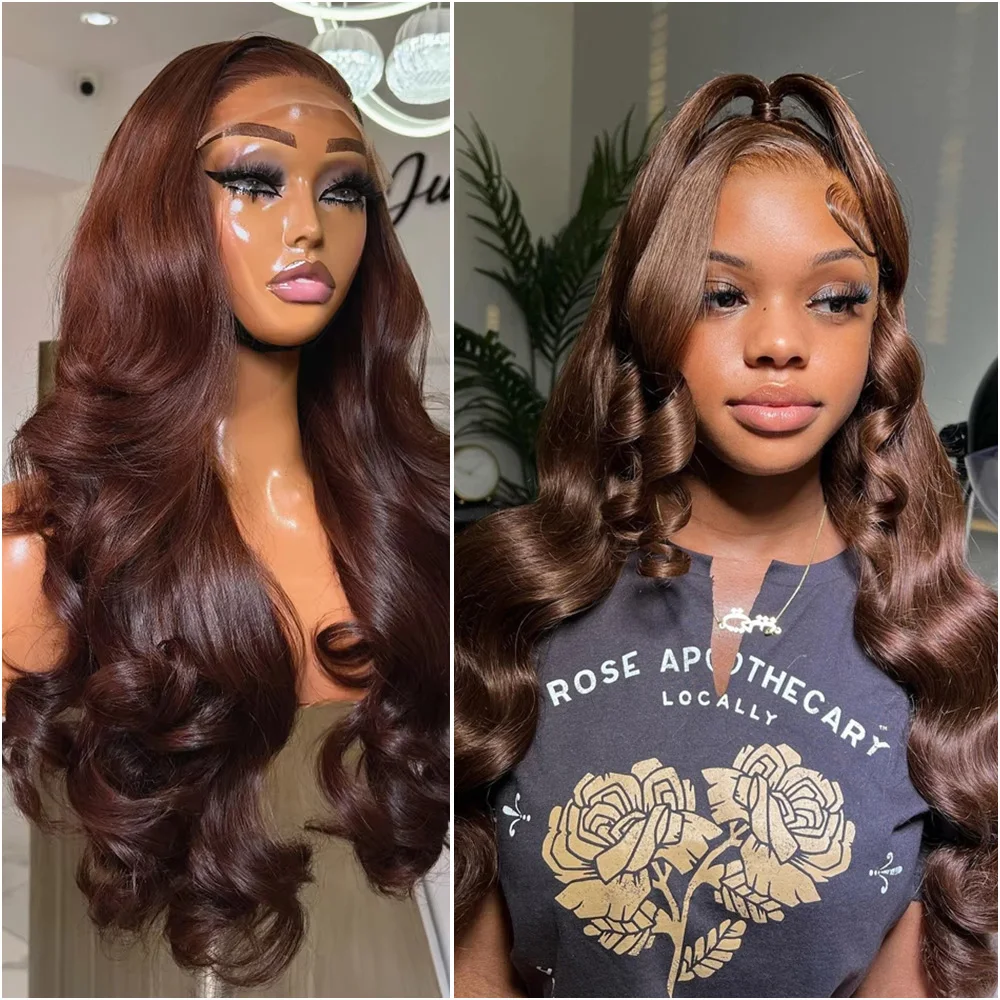 

Chocolate Brown 200 Density 13x6 Body Wave Lace Front Wigs Human Hair 40 Inch HD Frontal Colored Wig Pre Plucked For Black Women