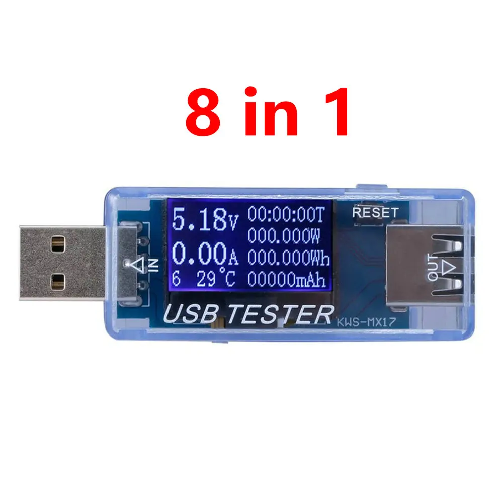 8 in1 QC2.0 3.0 4-30v Electrical power USB capacity voltage tester current meter monitor voltmeter ammeter