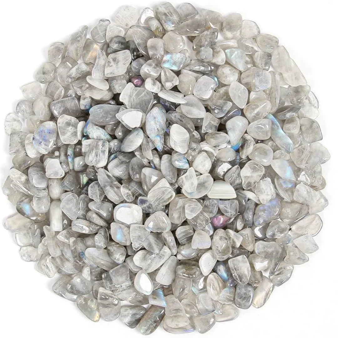 3-12mm  Gray Moonstone Tumbled Stone Chips Crushed Natural Crystal Quartz, Natural Grey Moonstone Labradorite Crystal  Chips view 5