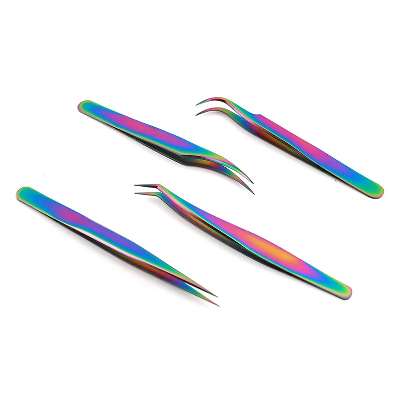 Pincettes à cils professionnelles en acier inoxydable, 1 pièce, pour Extension de cils, pincettes à sourcils, pince droite incurvée, outils de maquillage