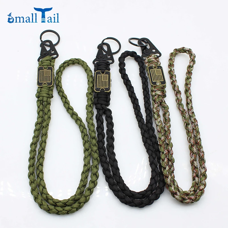 Tactical Survival Tools Carabiner Keychain with Bronze USA Flag for Men Women Outdoor Emergency Paracord Rope Key Rings Necklace