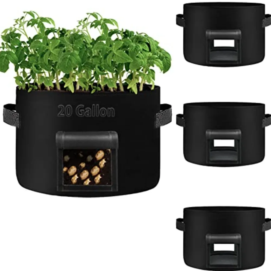 

20Gallon Potato Grow Bags with 2 Flaps, 4 Pack Heavy Duty 14oz/yd² Potato Grow Bags, Planting Bag with Sturdy Handles and 2 Har