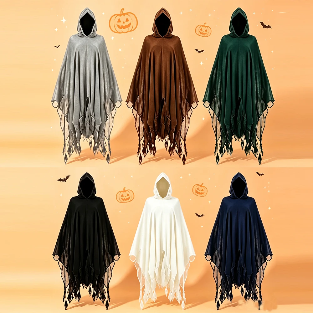 Capa de Disfraz de Grim Reaper con Capucha, Capa Medieval Renacentista, Capa de Bruja, Mago, Vampiro para Halloween, Fiesta, Cosplay