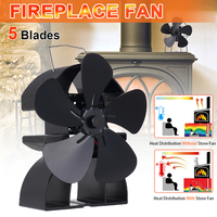 5 Blades Black New Fireplace Fan Heat Powered Stove Fan Log Wood Burner Ecofan Efficient Heat Distribution With heat shield