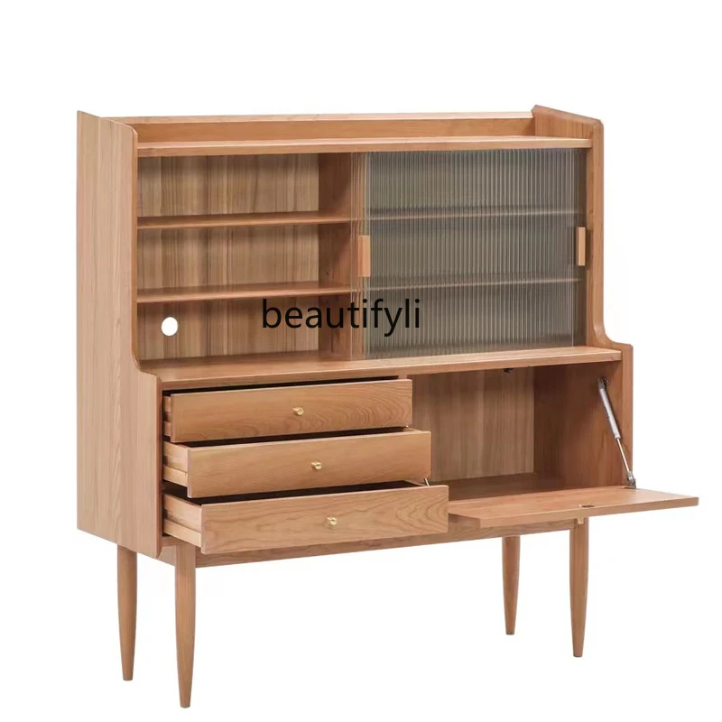 Japanese-style solid wood black walnut side cabinet Nordic simple modern cherry wood household white oak storage locker