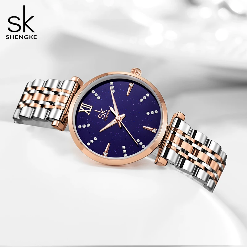 Shengke Top Brand Woman Watch Rose Golden Classical Wristwatch Gift for Women SK Original Design Quartz Watch Relógios Femininos