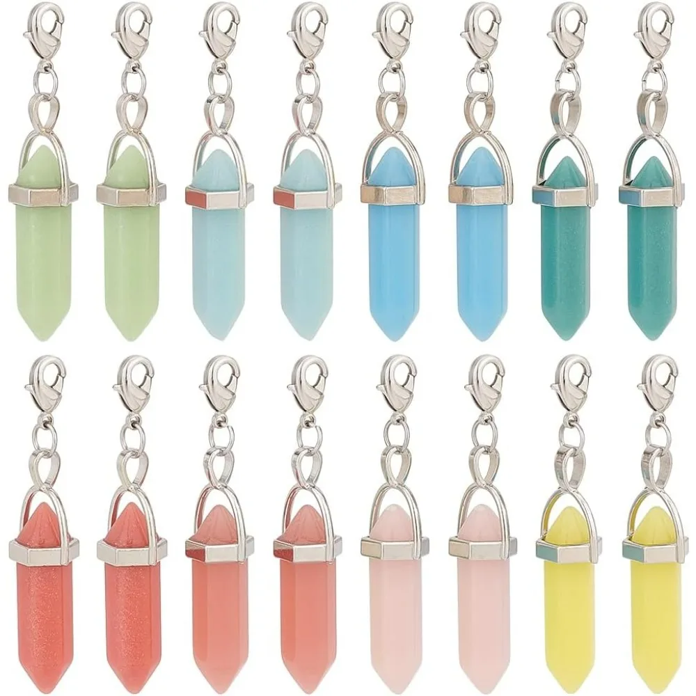 16 Pieces 8 Colors Pointy Luminous Gemstones, Double Ended Spiked Luminous Stone Pendant Decoration, Hexagonal Crystal Spiked