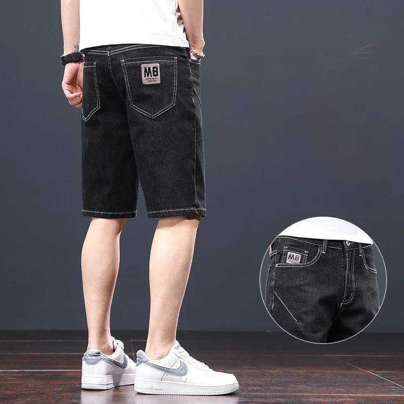 

Летние тонкие джинсовые брюки-шорты мужские, повседневные, свободного кроя, в корейском стиле, эластичные, молодежные, для повседневной носки, облегающие...