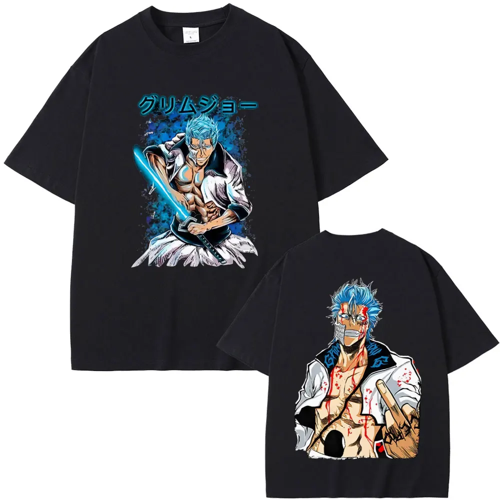 

Anime Bleach Grimmjow Double Sided Print T-shirt Summer Men Women Casual Soft Cotton Oversized T Shirts Male Vintage Streetwear
