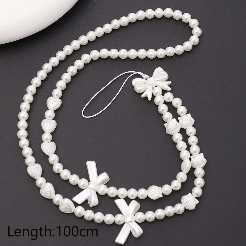 Pearl Crystal Phone Chain Hanging Neck Simple Butterfly Love Clay Charm Anti-loss Cellphone Case Rope Lanyard Jewelry for Women