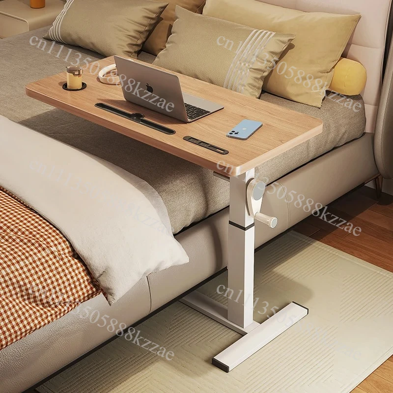Adjustable Bedside Desk Hand Crank Lift Mobile Workstation with Study Table for Sofa/Office Space-Saving Writing Desk for Laptop