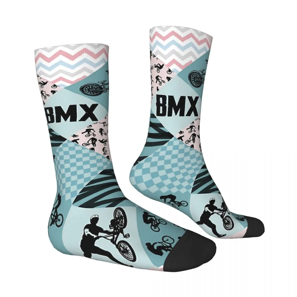 Hip Hop Vintage BMX Cross Live Crazy Men\'s Socks Bicycle Bike Unisex Harajuku Seamless Printed Novelty Happy Crew Sock Boys Gift