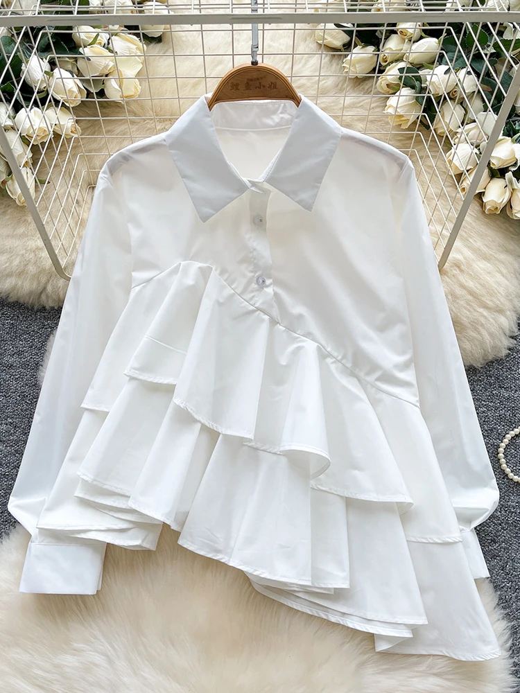 

Женская осенняя блузка нестандартной формы с рюшами и длинными рукавами, рубашка с грибком, свободный утягивающий повседневный пуловер, универсальный топ, женская Blusa BL239