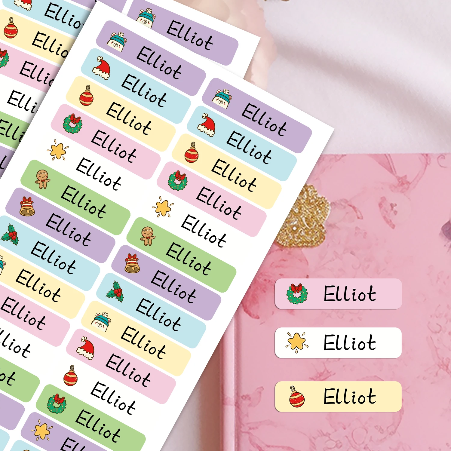 42/84/126pcs Christmas present Customized Name Stickers Customized Tag Textbook Label Customizable Patches School Supplies