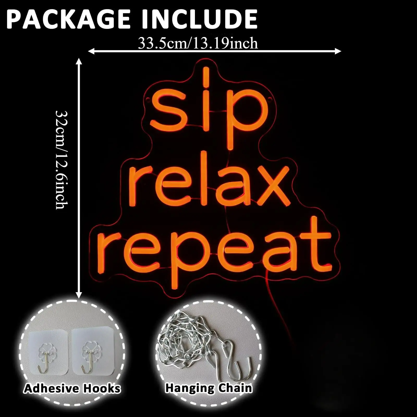 Sip Relax Repeat Neon Sign for Wall Decor Dimmable Sign for Home Bar Wine Cellar Cafe Kitchen Pub Dining Room Shop Party Decor