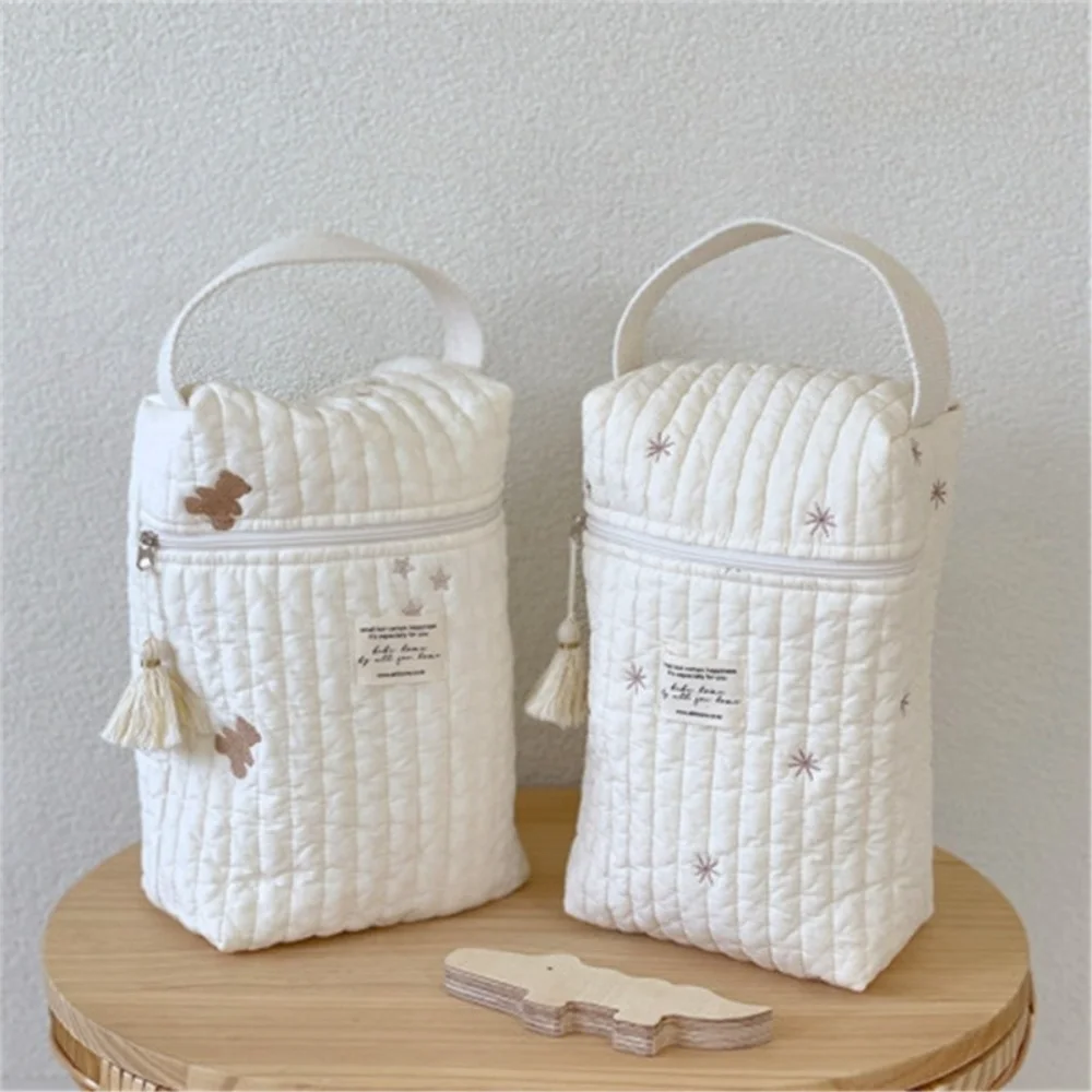 Reusable Portable Stroller Nappy Bag Embroidery Quilted Mommy Bag Large Capacity Versatile Diaper Caddy
