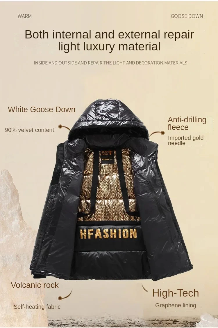 Männer Winter Dicke Weiße Gänsedaunen Puffer Jacken In Daunen Mäntel Helle Oberfläche Parkas Korea Männlich Schwarz Gold Kurze Outwear mäntel