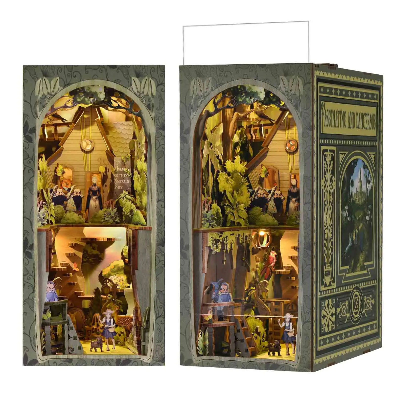 Kit de coin de livre pour adolescents, bricolage, maison de courses miniatures, puzzle en bois 3D, serre-livres, décor d'insertion d'étagère avec lumière LED