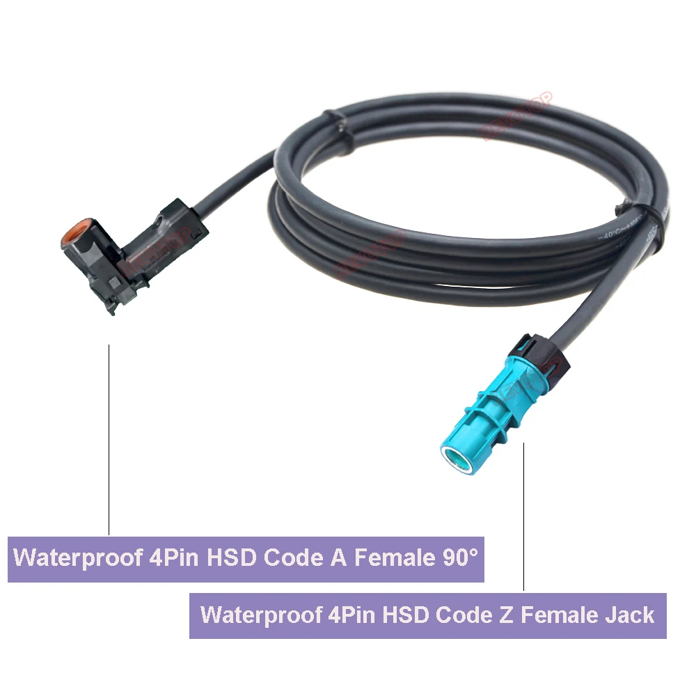 1PCS Waterproof HSD LVDS Video Line Water Blue Z Female to Black A Female Right Angle 90° Jack 4-Core 535 HSD Cable Wire Harness