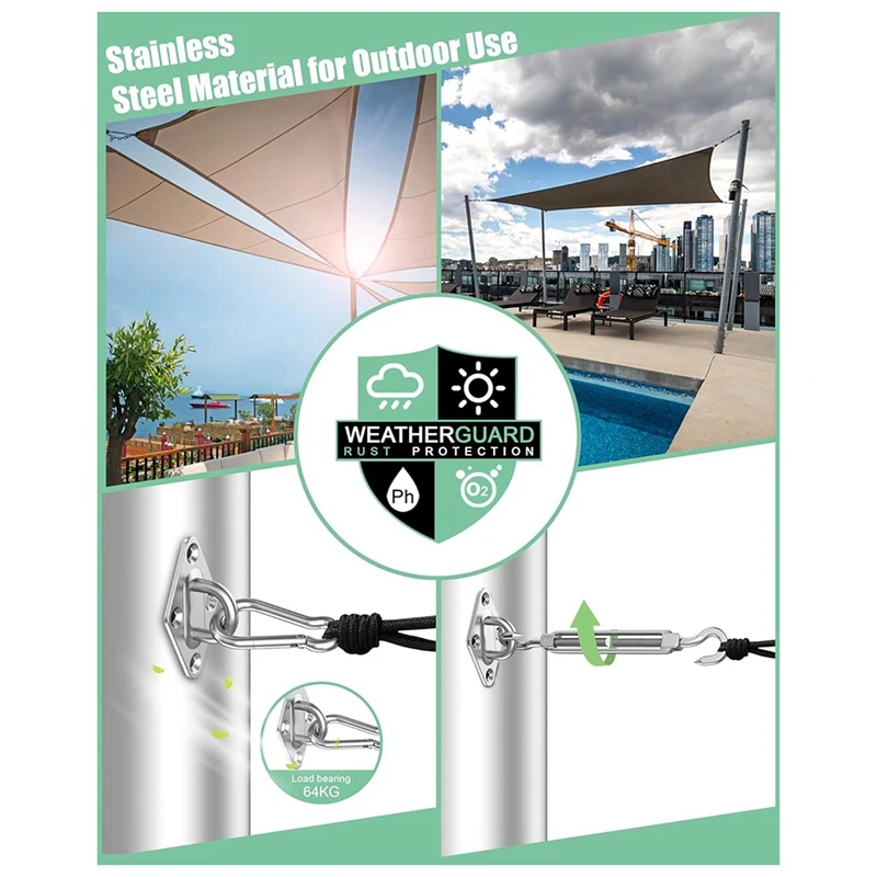 Shade Sail Hardware Kit, Kit de Instalação para Pátio Jardim Piscina, M6, 42 peças