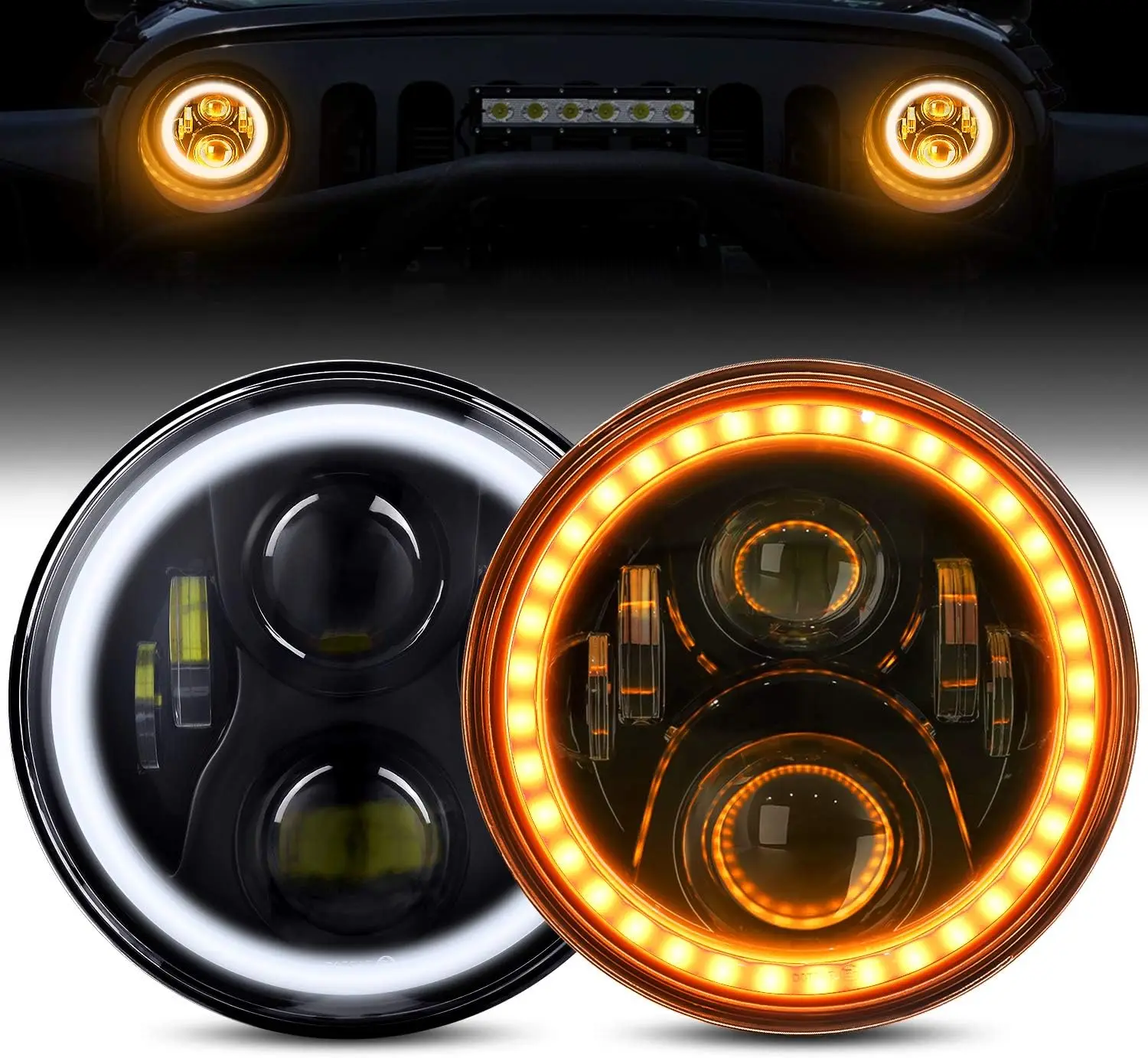 

LED Headlights with Halo Round LED Headlight with Daytime Running Light DRL Turn Signal High Low Beam for Wrangler JK TJ LJ CJ